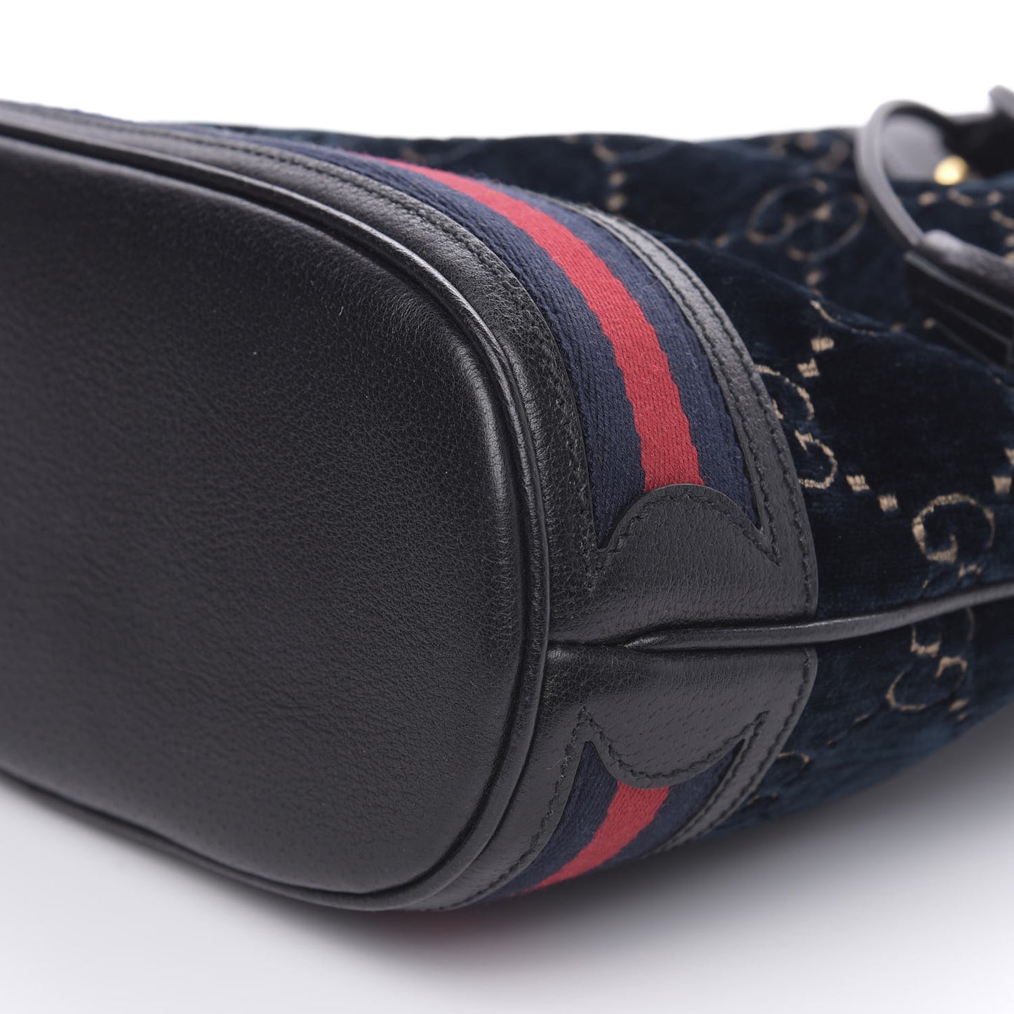 Velvet GG Monogram Web Bucket Bag Blue Beige