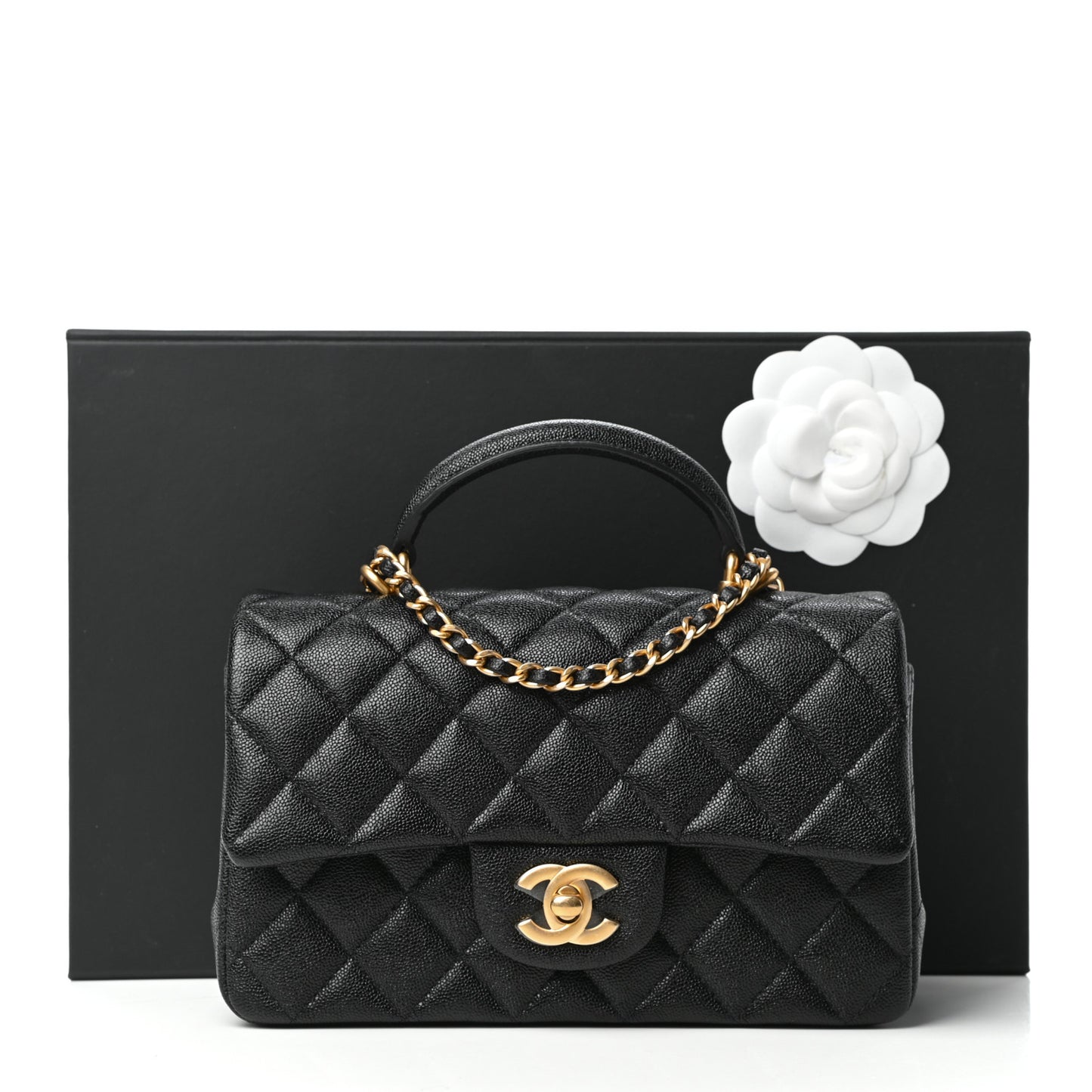 Caviar Quilted Mini Top Handle Rectangular Flap Black