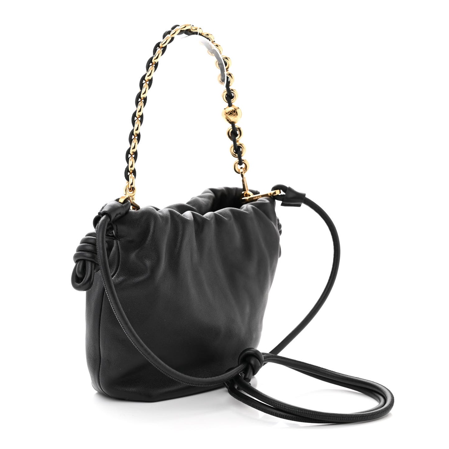 Mellow Nappa Donut Chain Mini Flamenco Knot Clutch Black