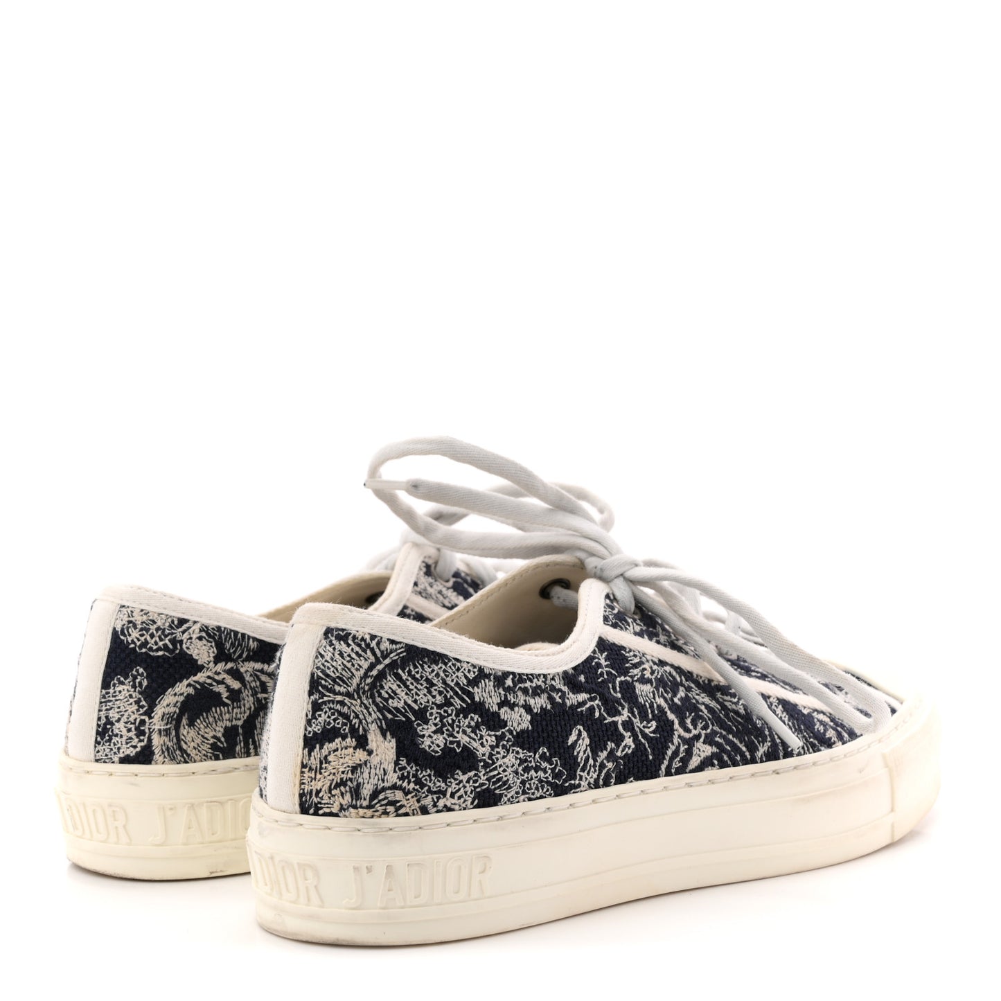 Canvas Toile De Jouy Embroidered Womens Walk'N'Dior Low Top Sneakers 38.5 Blue Off-White