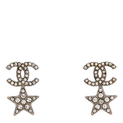 Chanel Crystal CC Star Earrings Silver Green 1 of 4