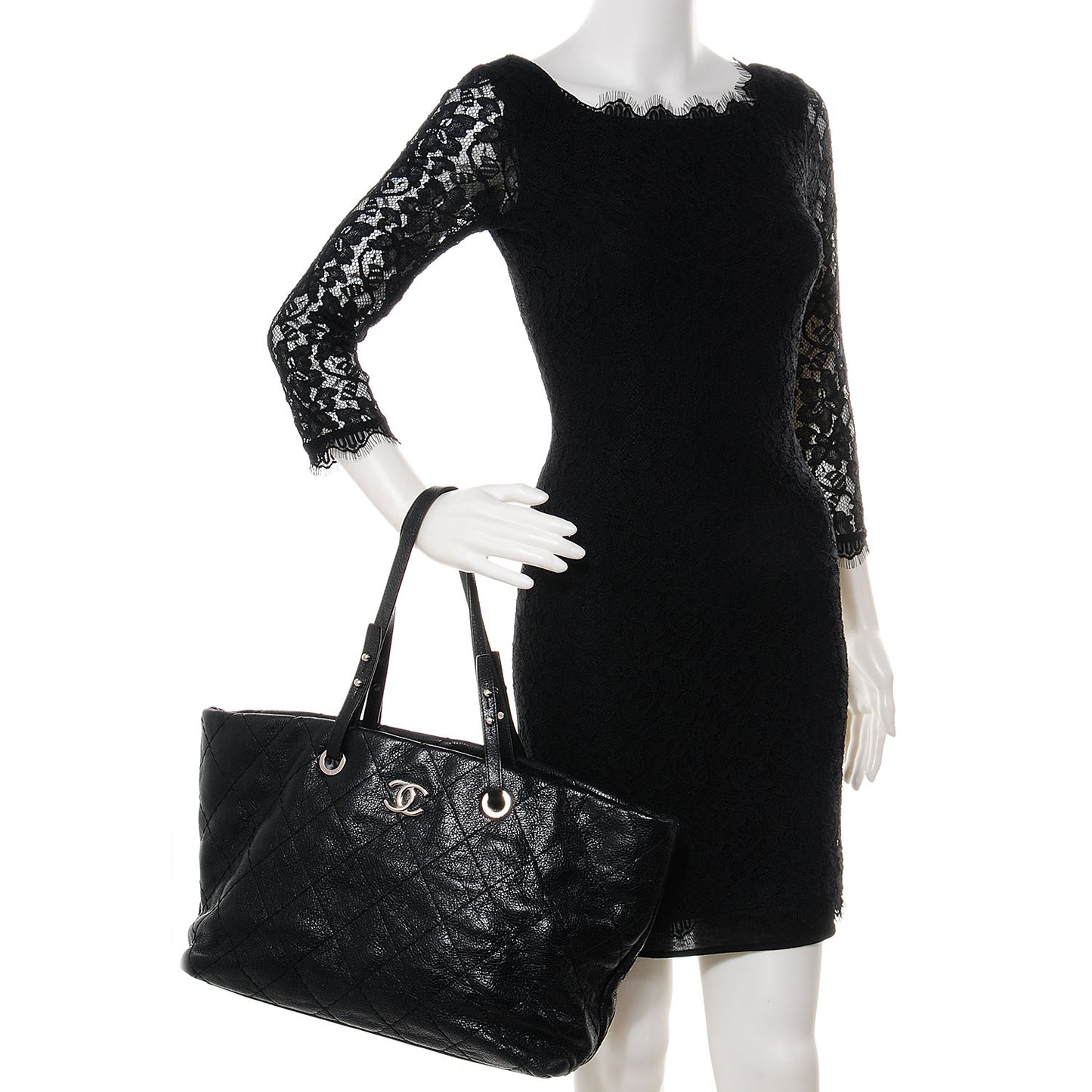 Glazed Calfskin Large On The Road Tote Black