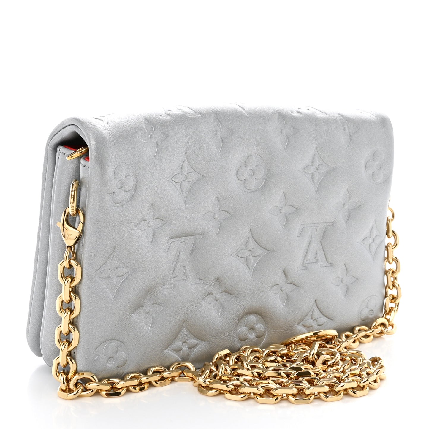 Metallic Lambskin Embossed Monogram Pochette Coussin Silver