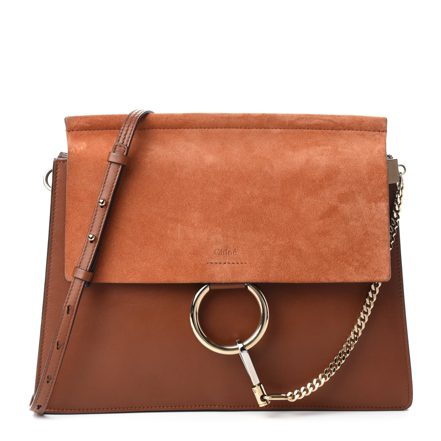 Chloe Suede Calfskin Medium Faye Shoulder Bag Tobacco 1 of 10
