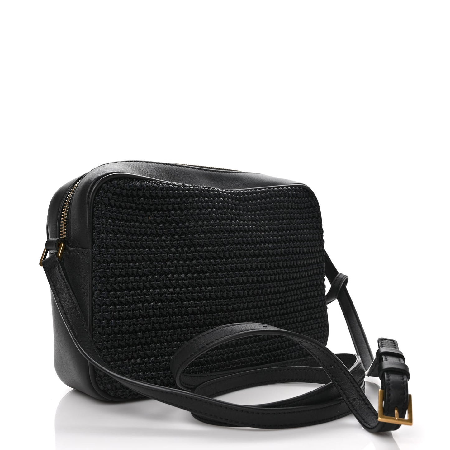 Raffia Canvas Monogram Lou Camera Bag Black