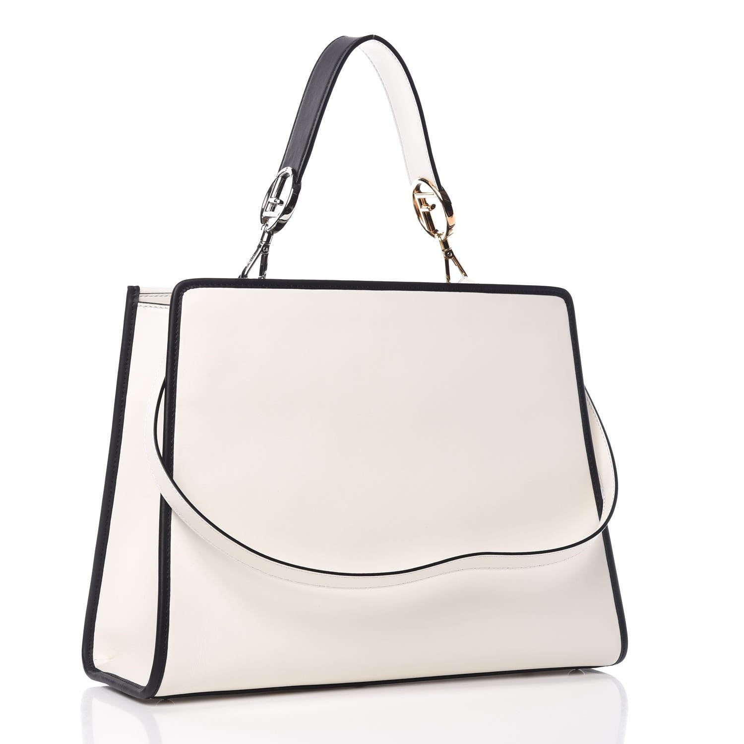Fendi Vitello Century Velvet F is Fendi FF Embroidered Regular Runaway Satchel White Black 3 of 9
