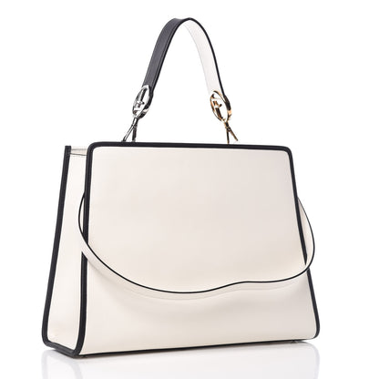 Fendi Vitello Century Velvet F is Fendi FF Embroidered Regular Runaway Satchel White Black 3 of 9