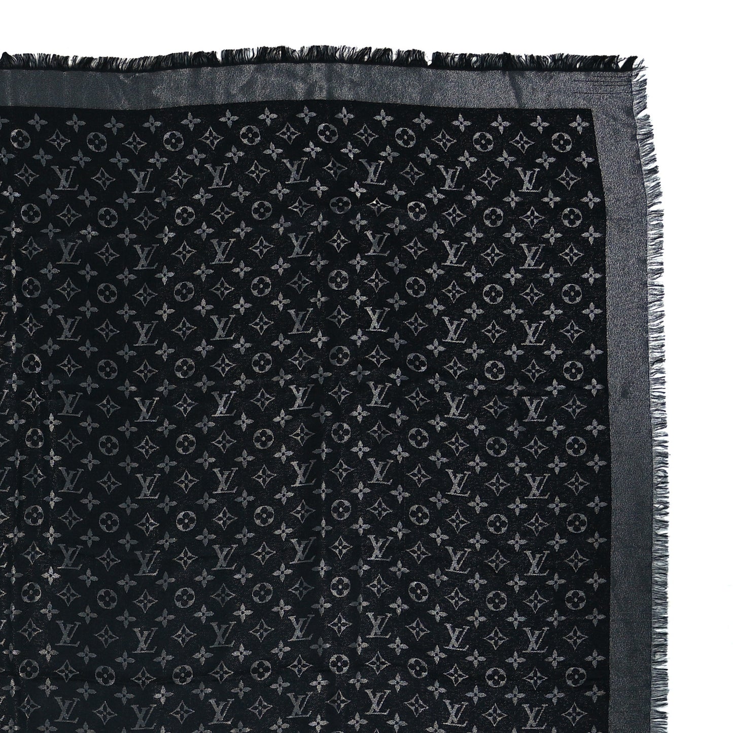 Silk Wool So Shine Monogram Shawl Grey Black