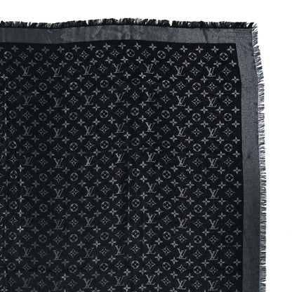 Louis Vuitton Silk Wool So Shine Monogram Shawl Grey Black 5 of 6