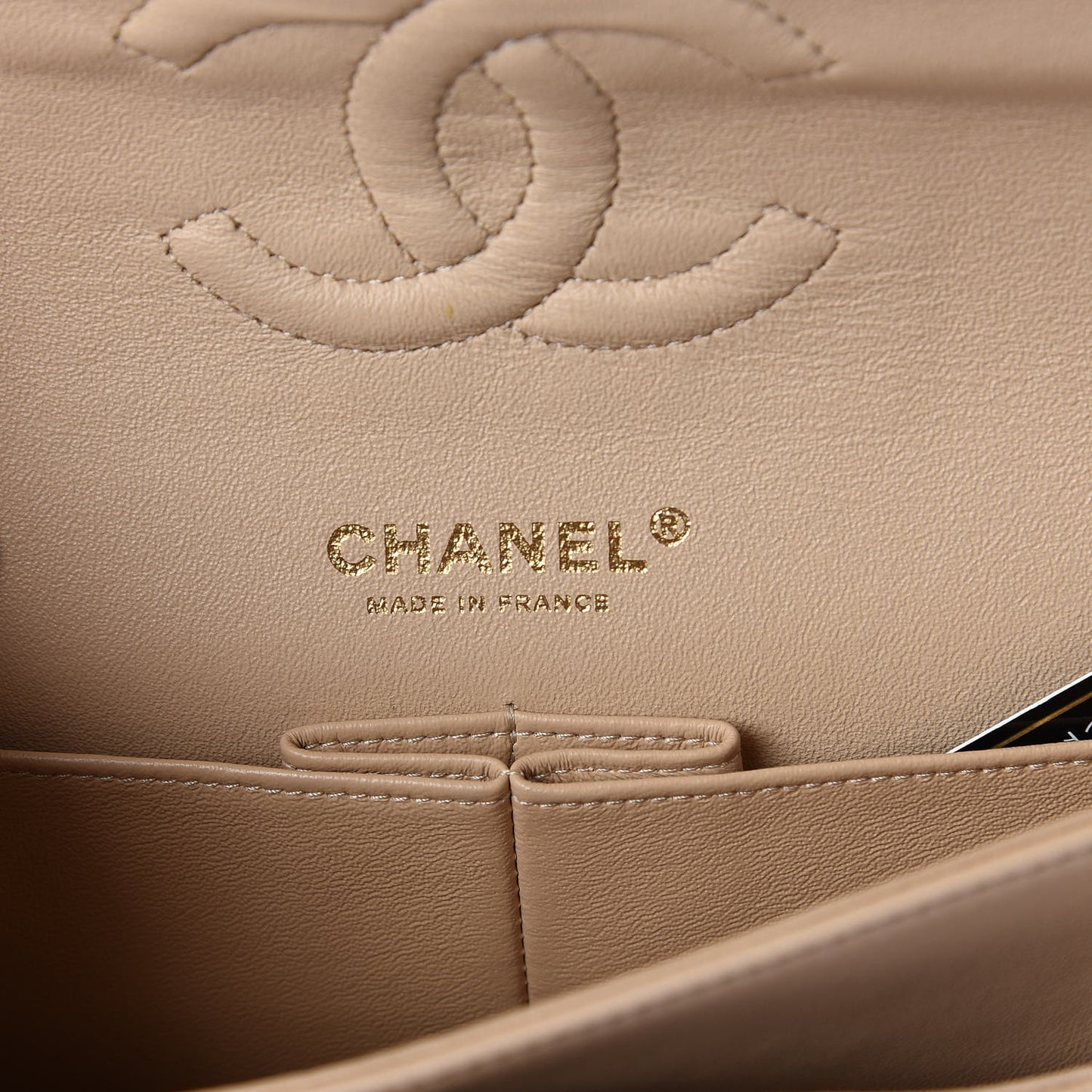 Lambskin Quilted Medium Double Flap Beige