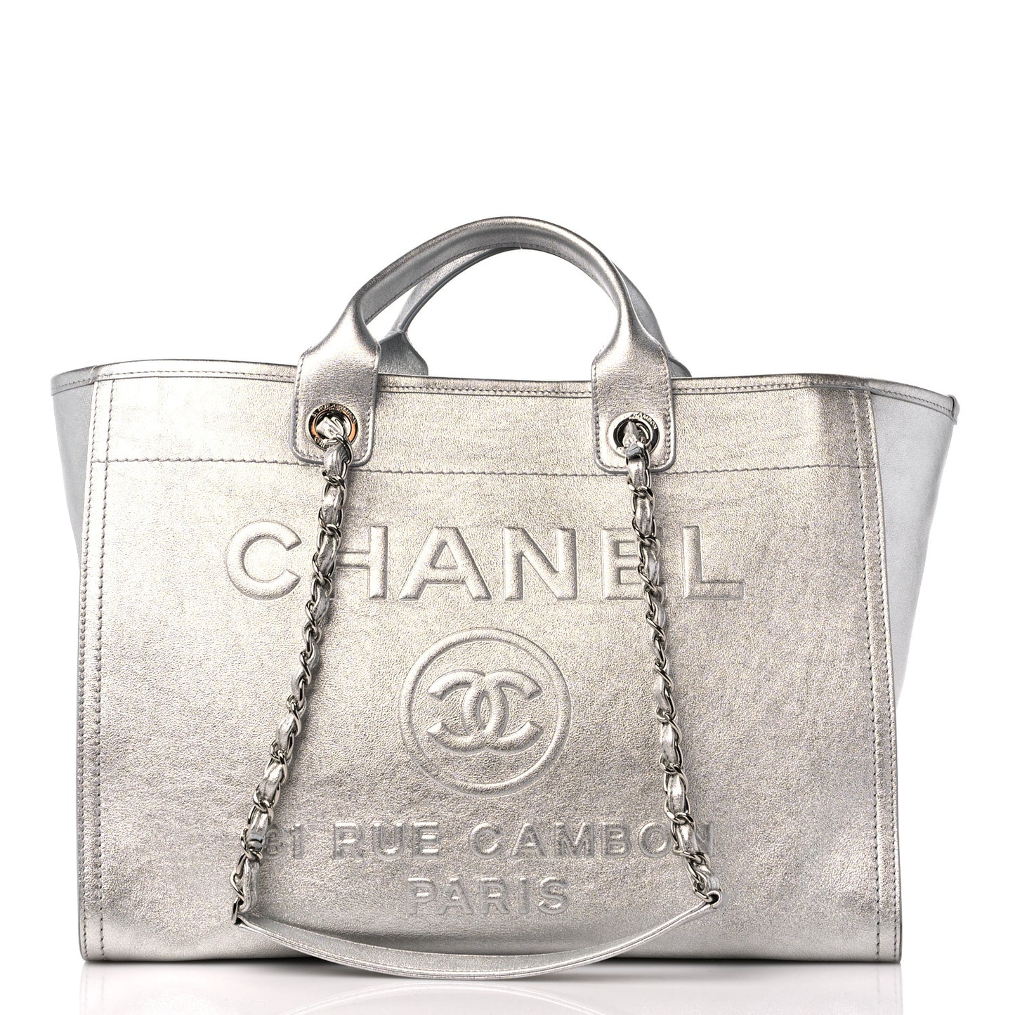Metallic Calfskin Medium Deauville Tote Silver