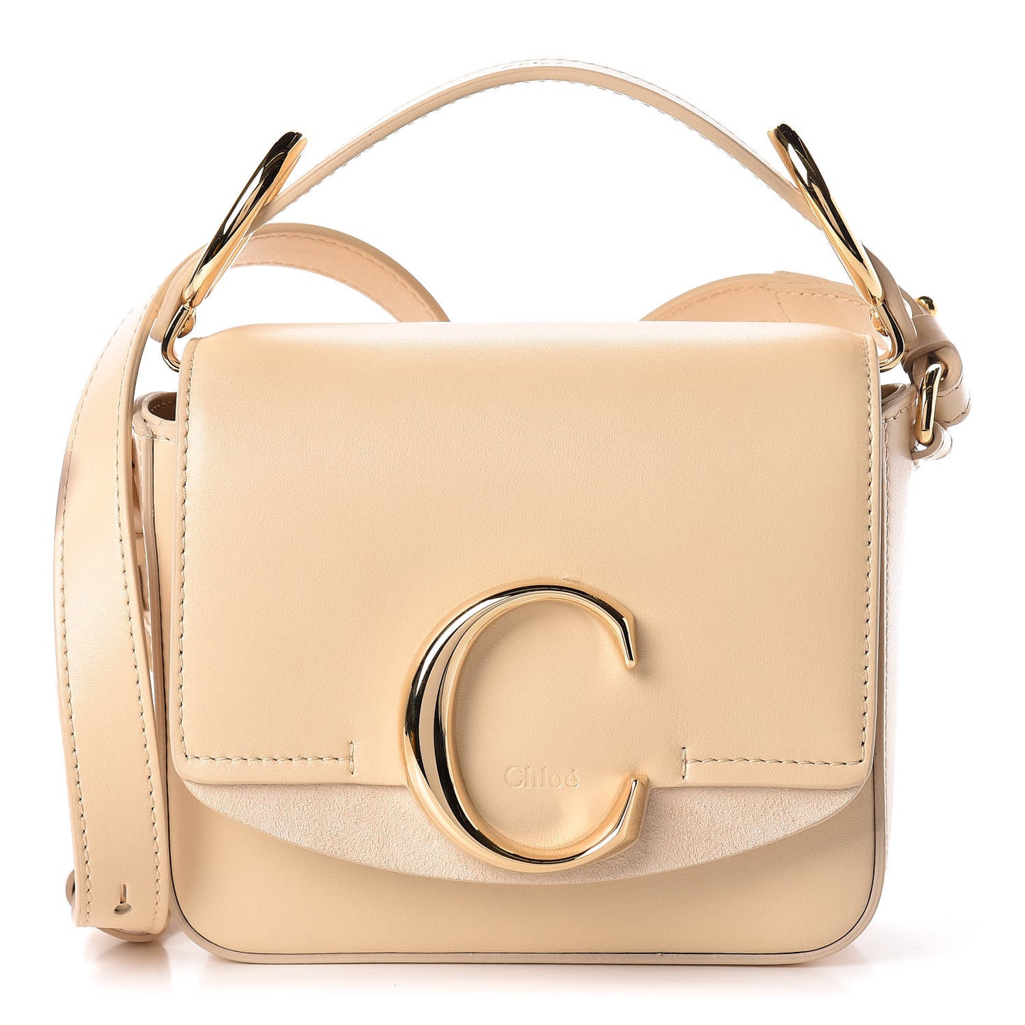 Shiny Calfskin Suede Mini C Bag Blondie Beige