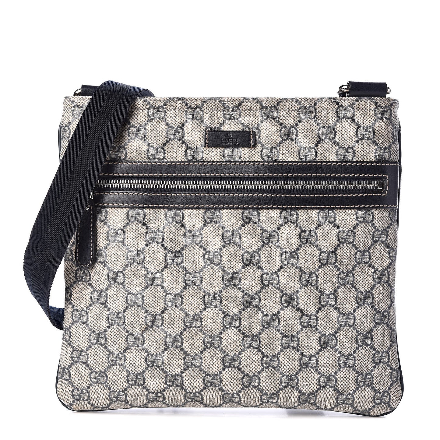 GG Supreme Monogram Small Flat Side Zip Messenger Bag Beige Blue