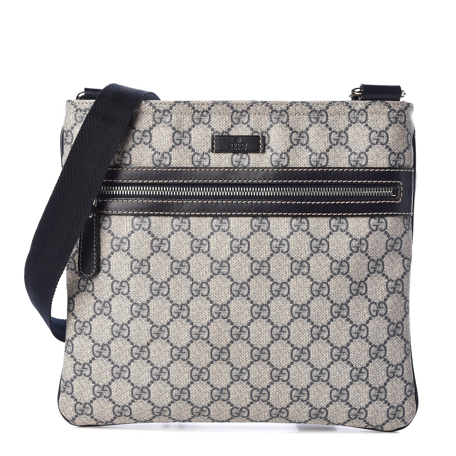 Gucci GG Supreme Monogram Small Flat Side Zip Messenger Bag Beige Blue 1 of 11