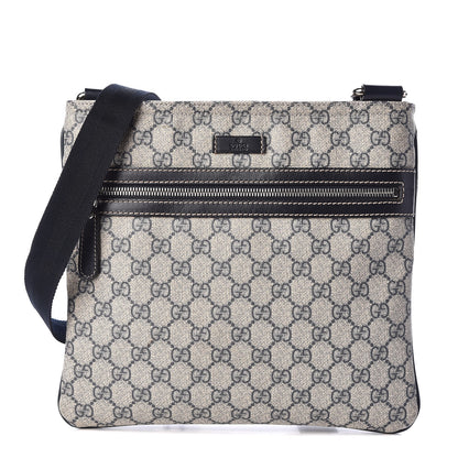 Gucci GG Supreme Monogram Small Flat Side Zip Messenger Bag Beige Blue 1 of 11
