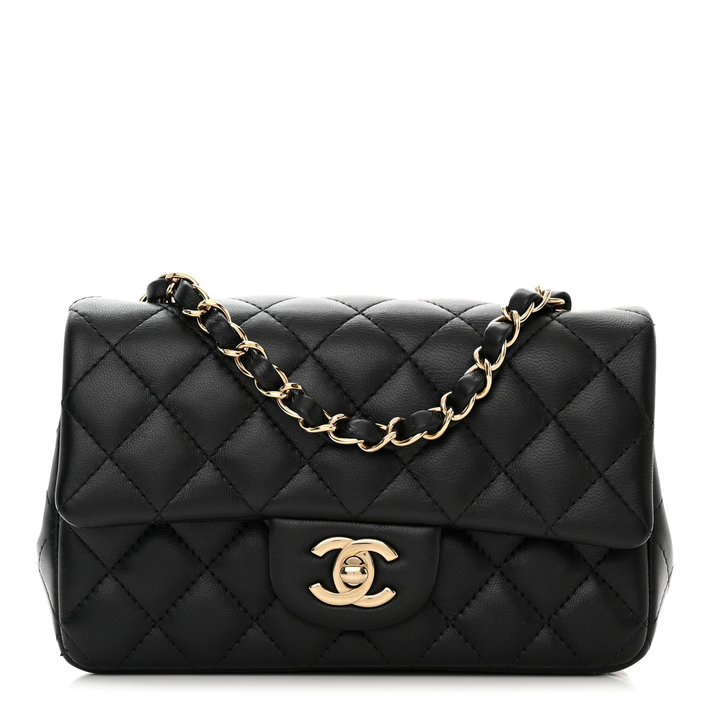 Lambskin Quilted Mini Rectangular Flap Black
