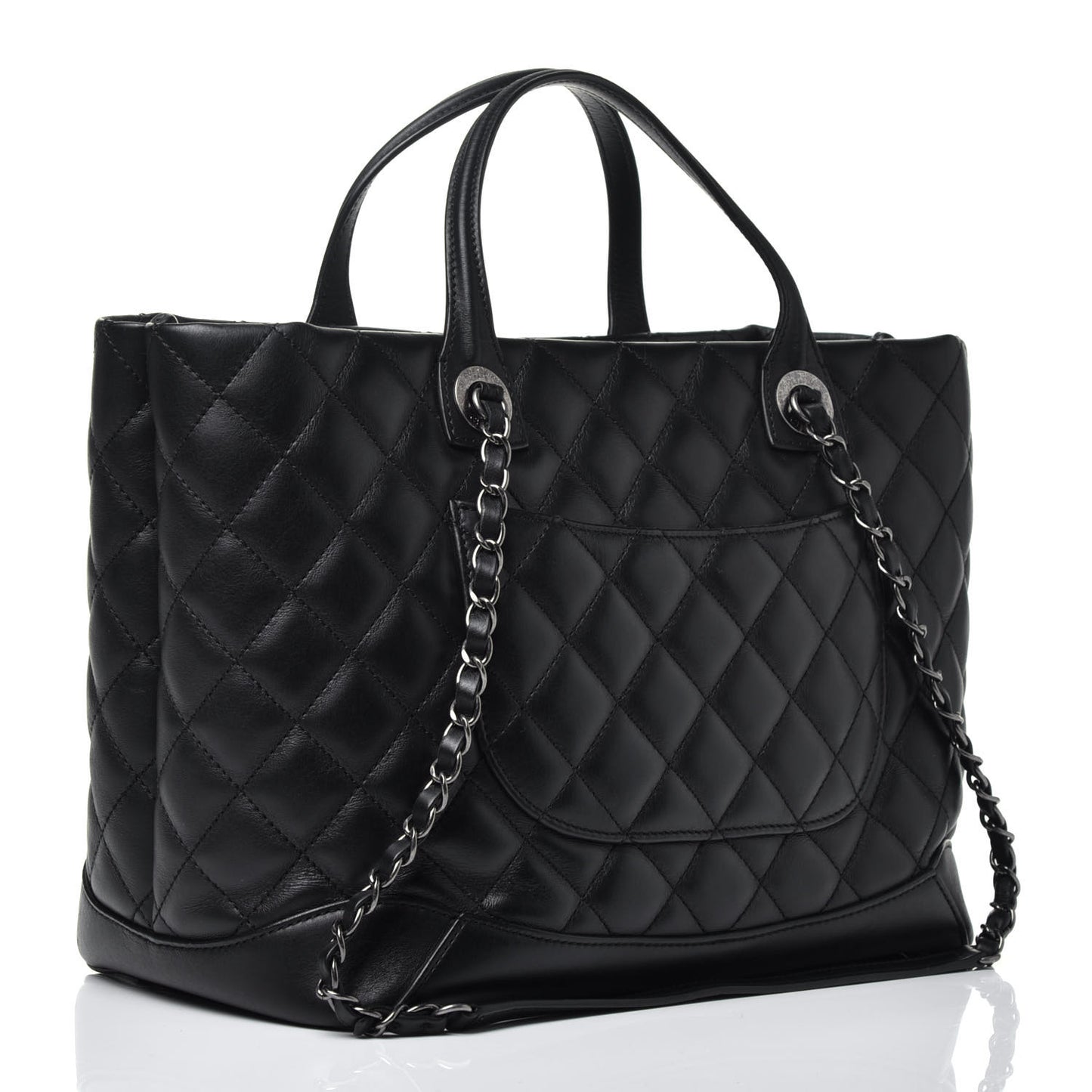 Calfskin Quilted Small Easy Shopping Tote Black