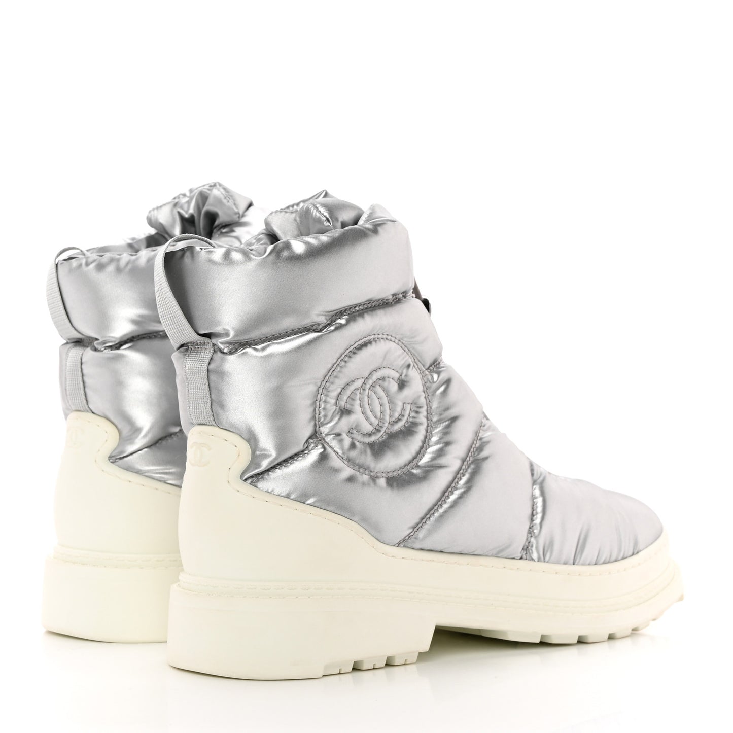 Metallic Nylon Quilted Womens Lace UP Snow Boots 40.5 Silver