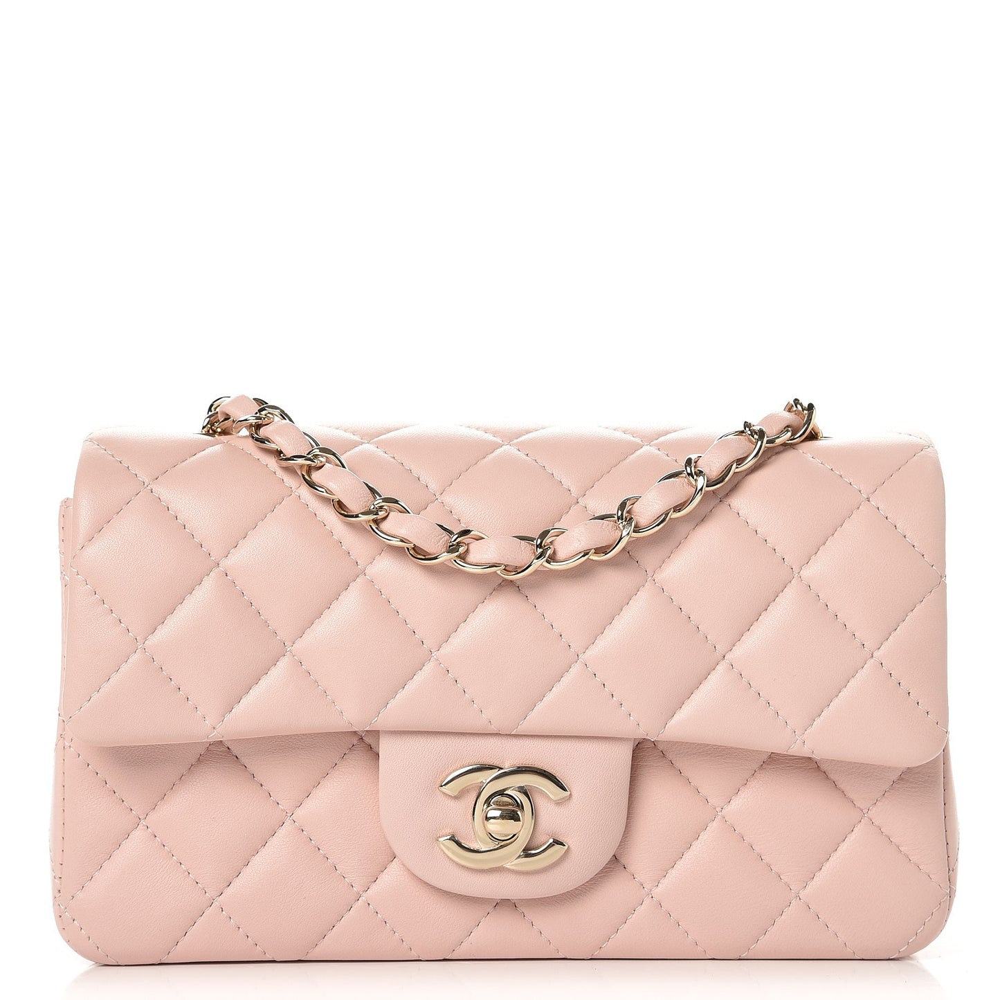 Lambskin Quilted Mini Rectangular Flap Light Pink
