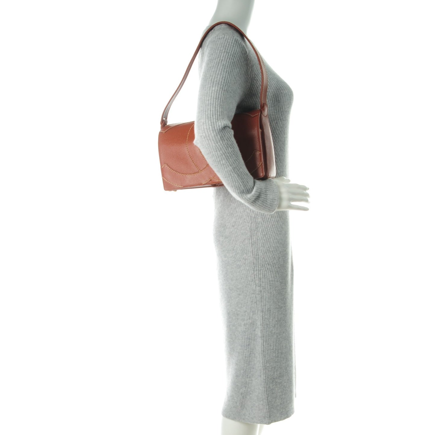 Caviar CC Stitched Small Flap Shoulder Bag Brown