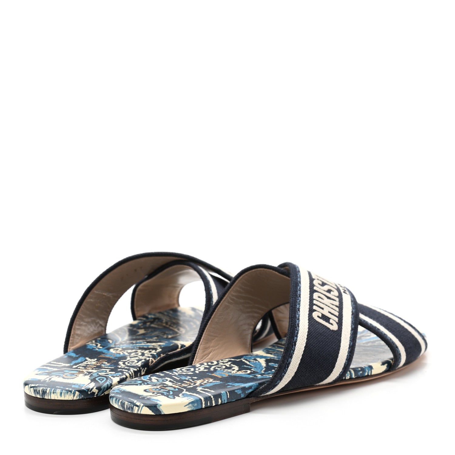Christian Dior Canvas Palms Embroidered Dway Criss Cross Slide Sandals 37 Indigo Blue 4 of 8