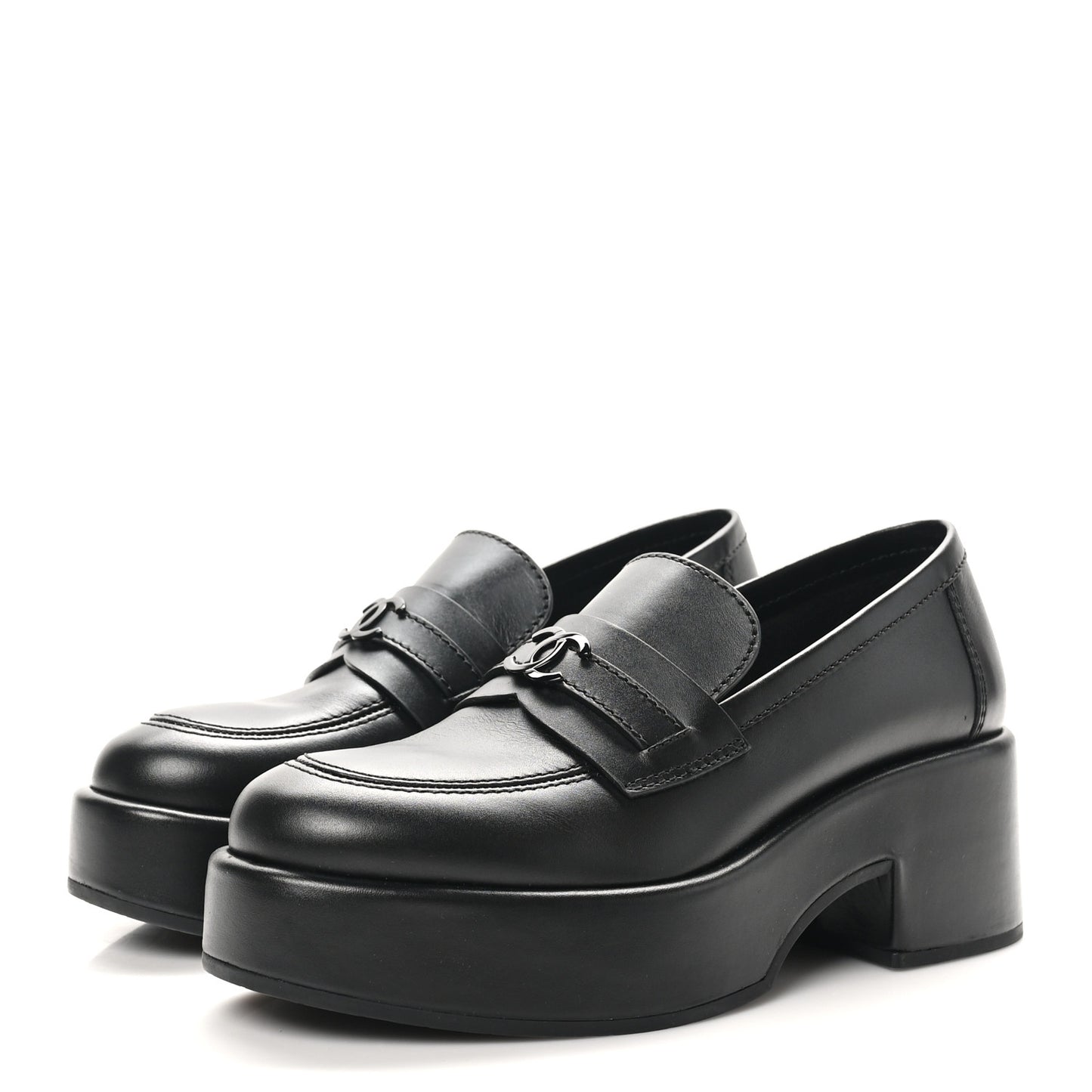 Calfskin CC Platform Loafers 37 Black