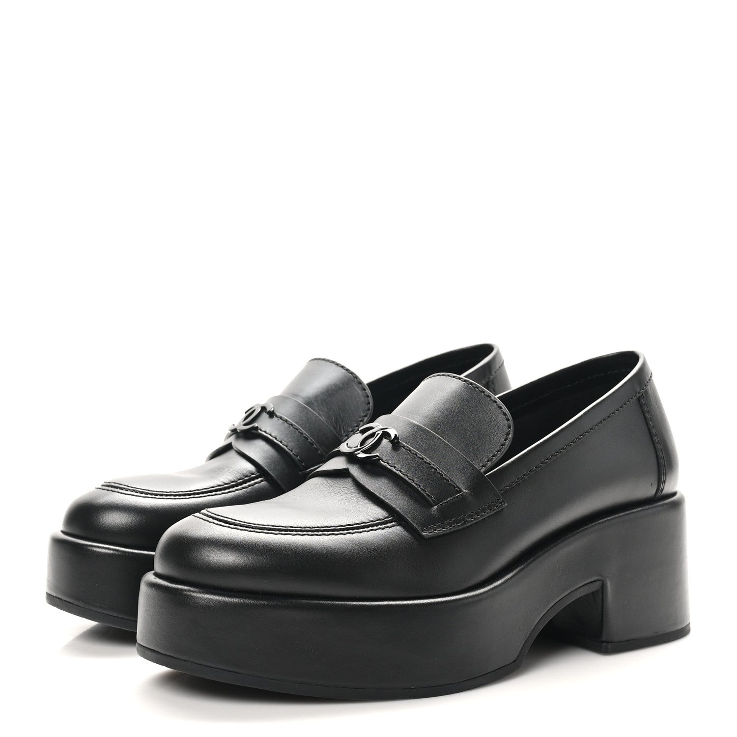 Chanel Calfskin CC Platform Loafers 37 Black 4 of 10
