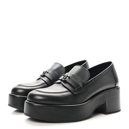 Chanel Calfskin CC Platform Loafers 37 Black 4 of 10