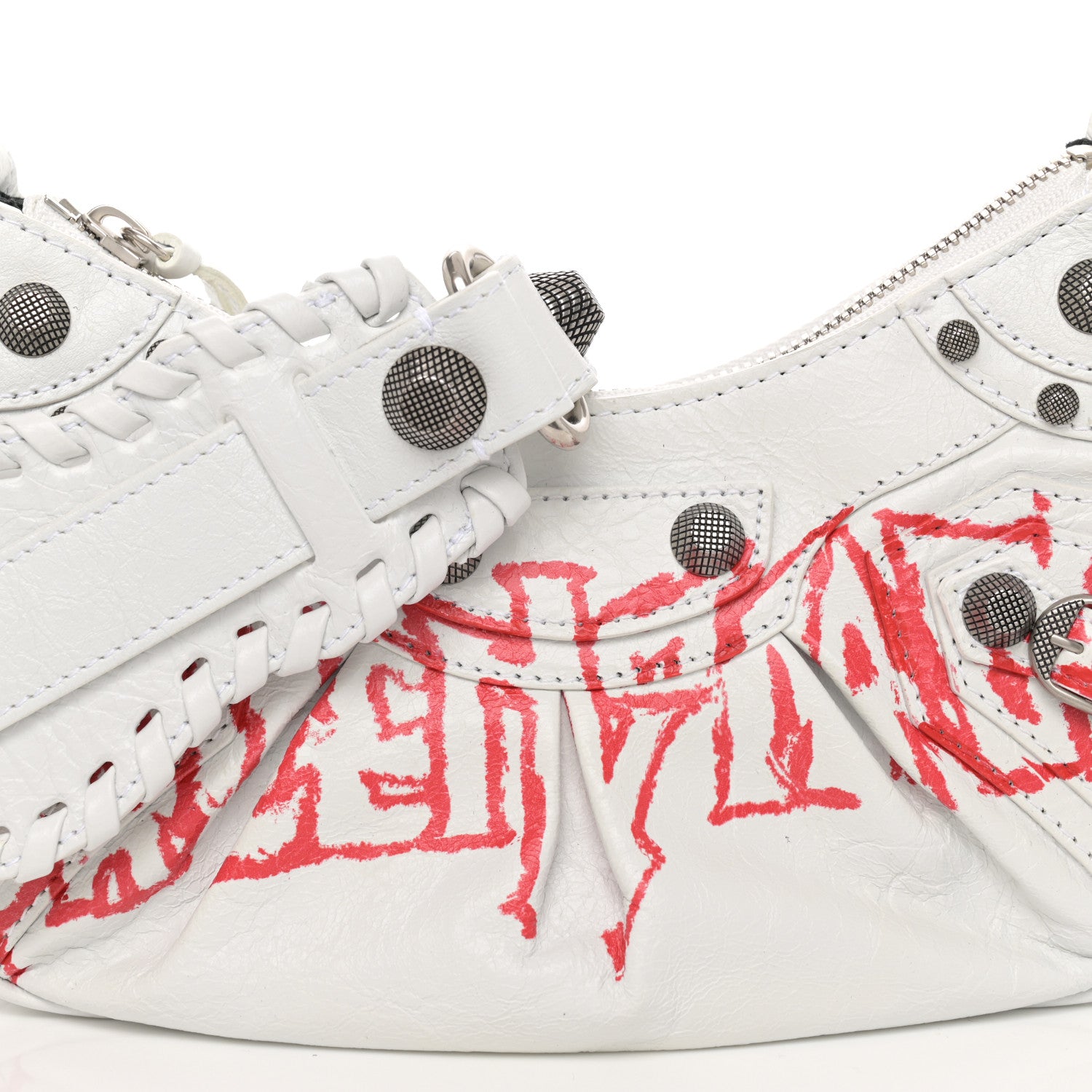 Balenciaga Agneau Arena Lunar New Year Graffiti Logo Le Cagole Shoulder Bag XS Optic White 9 of 11