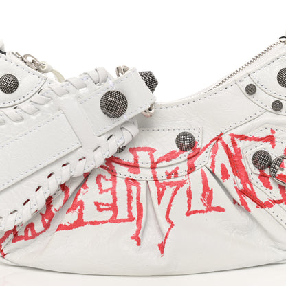 Balenciaga Agneau Arena Lunar New Year Graffiti Logo Le Cagole Shoulder Bag XS Optic White 9 of 11