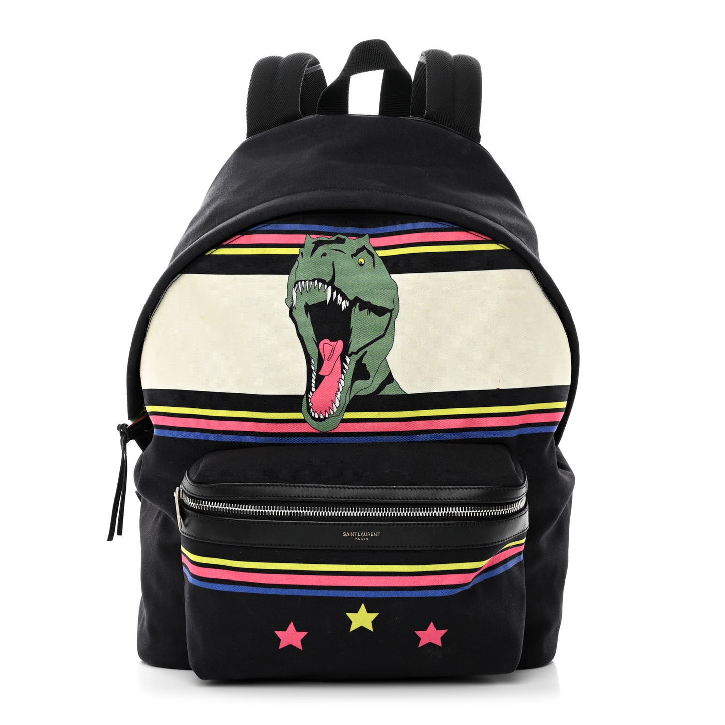 Nylon Twill Dinosaur Print City Backpack Black Multicolor