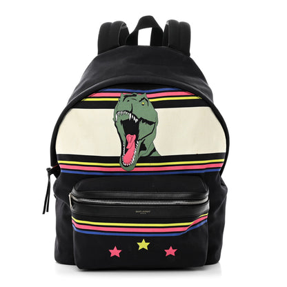 Saint Laurent Nylon Twill Dinosaur Print City Backpack Black Multicolor 1 of 15