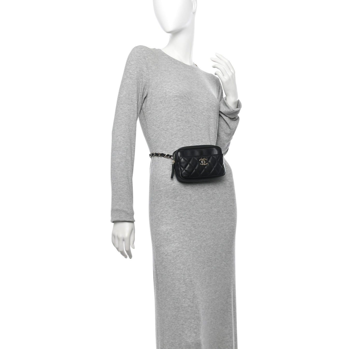 Lambskin Quilted Waist Bag With Pouch Black