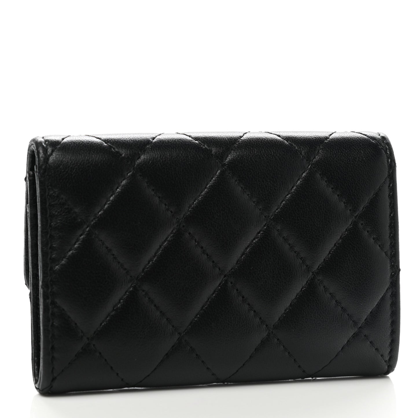 Lambskin Quilted Flap Card Holder Black
