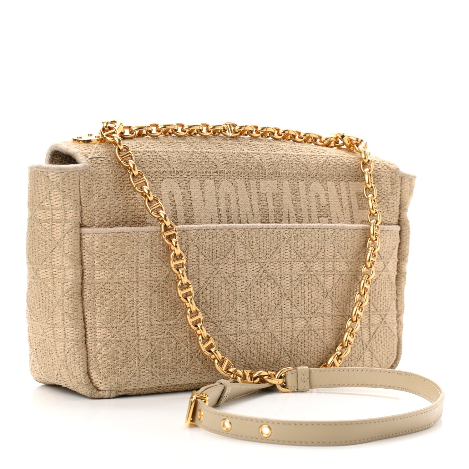 Christian Dior Canvas Embroidered Cannage Large Caro Bag Beige 3 of 9