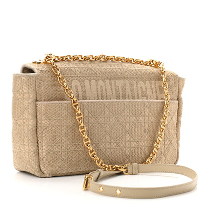 Christian Dior Canvas Embroidered Cannage Large Caro Bag Beige 3 of 9