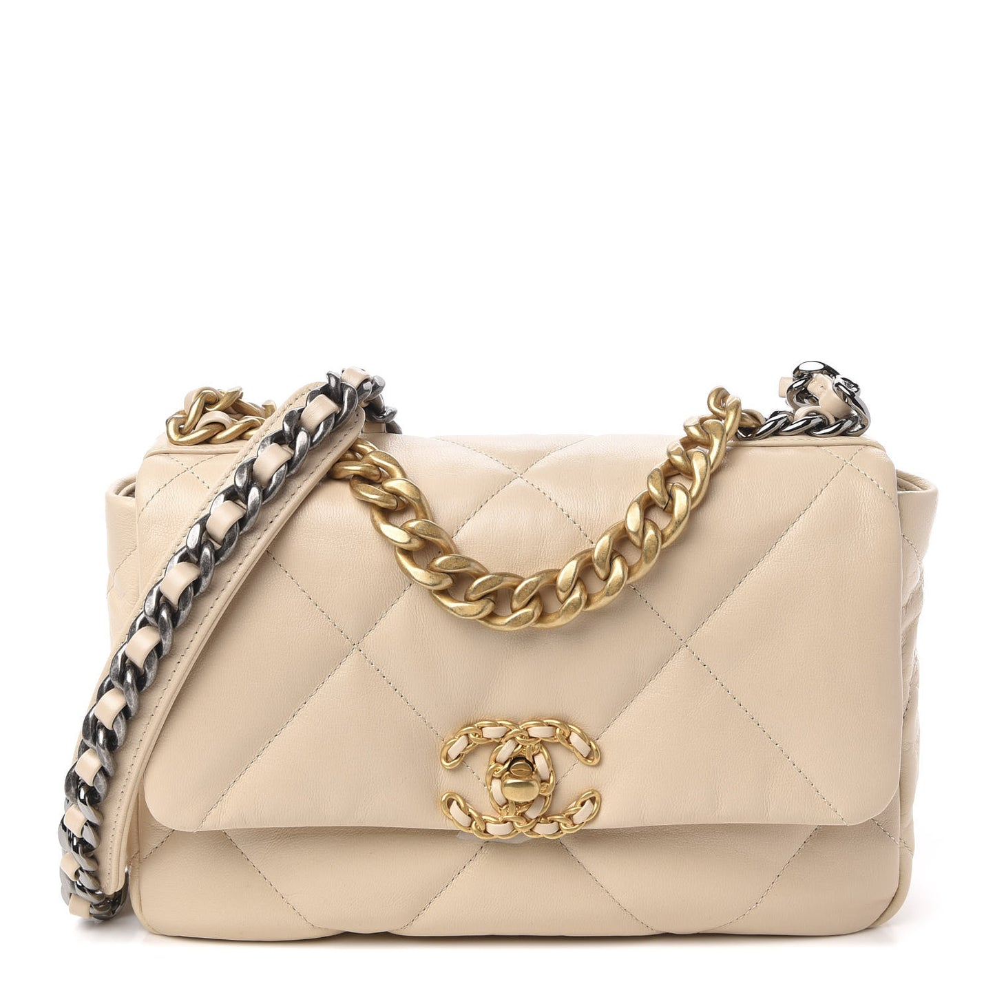 Goatskin Quilted Medium 19 Flap Beige