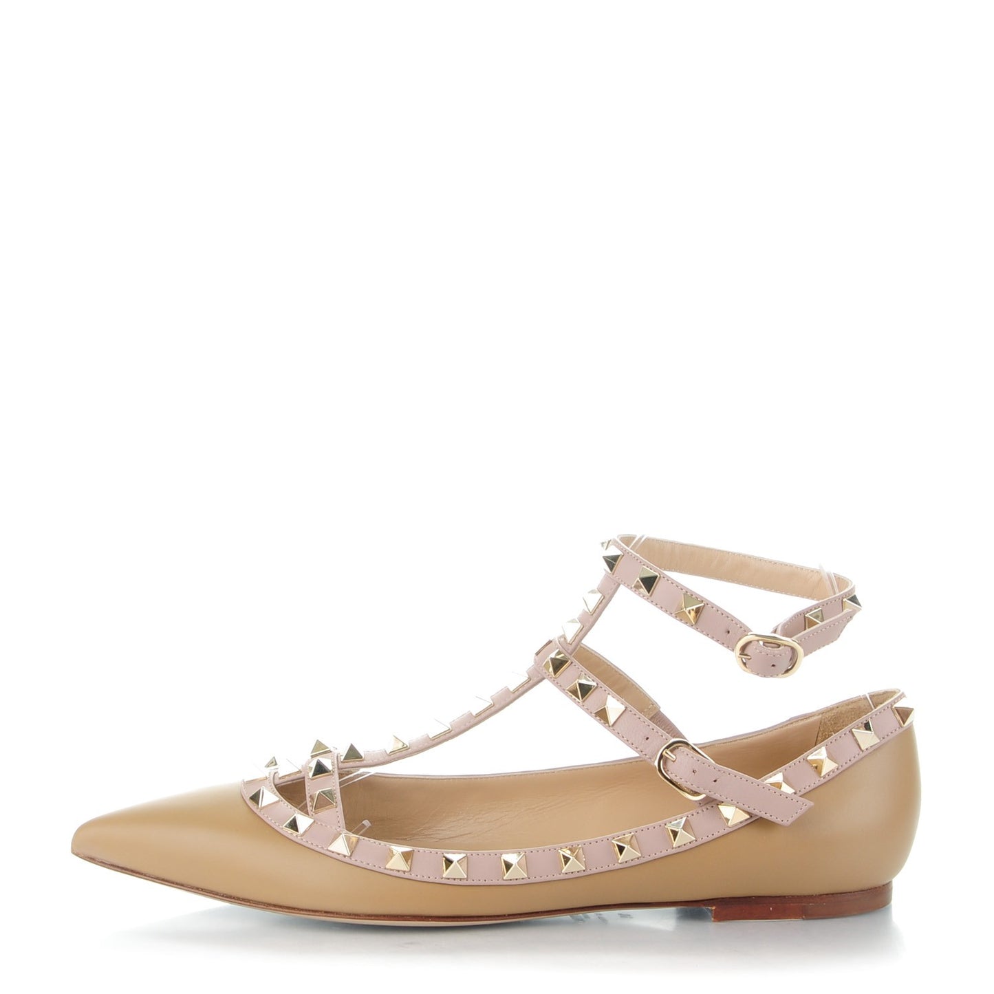 Calfskin Nappa Rockstud Cage Ballerina Flats 39 Alpaca Poudre