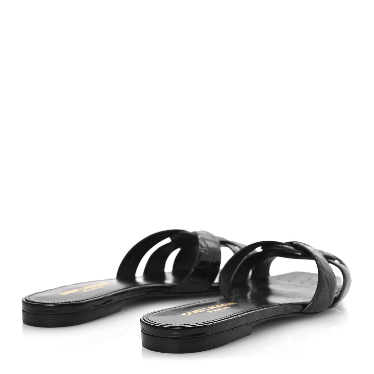 Saint Laurent Patent Croc Embossed Tribute 05 Slide Sandals 37.5 Black 6 of 11