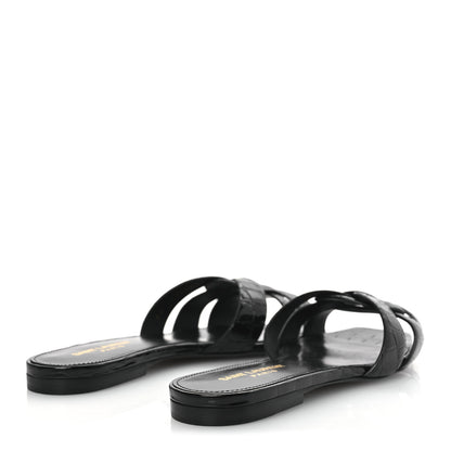 Saint Laurent Patent Croc Embossed Tribute 05 Slide Sandals 37.5 Black 6 of 11