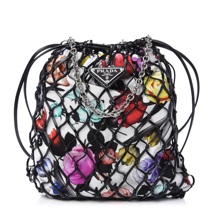 Prada Fabric Calfskin Floral Print Net Chain Bag Black Multicolor 1 of 11