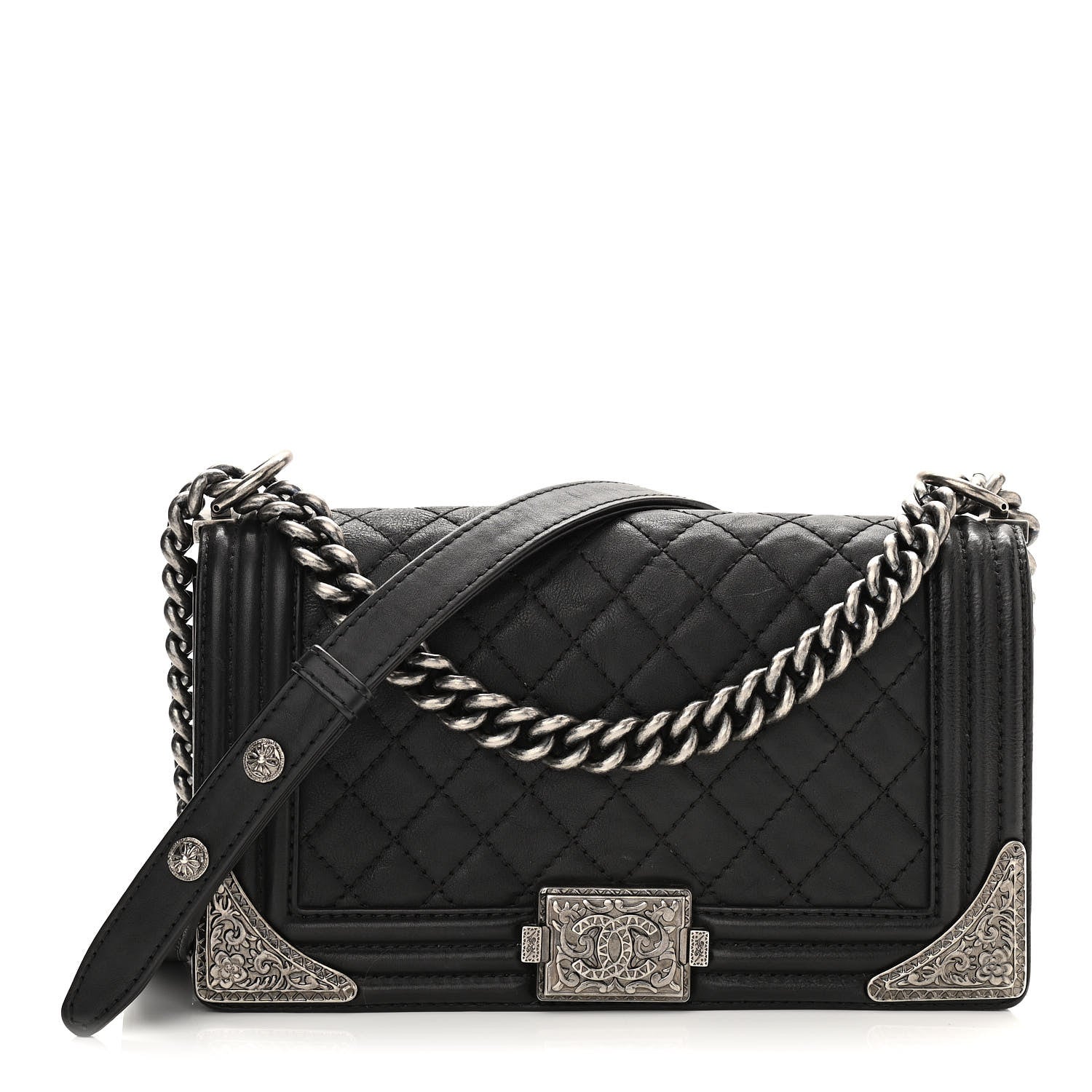 Chanel Calfskin Quilted Metal Embellished Paris Dallas Medium Boy Flap Black 1 of 10