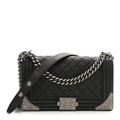 Chanel Calfskin Quilted Metal Embellished Paris Dallas Medium Boy Flap Black 1 of 10