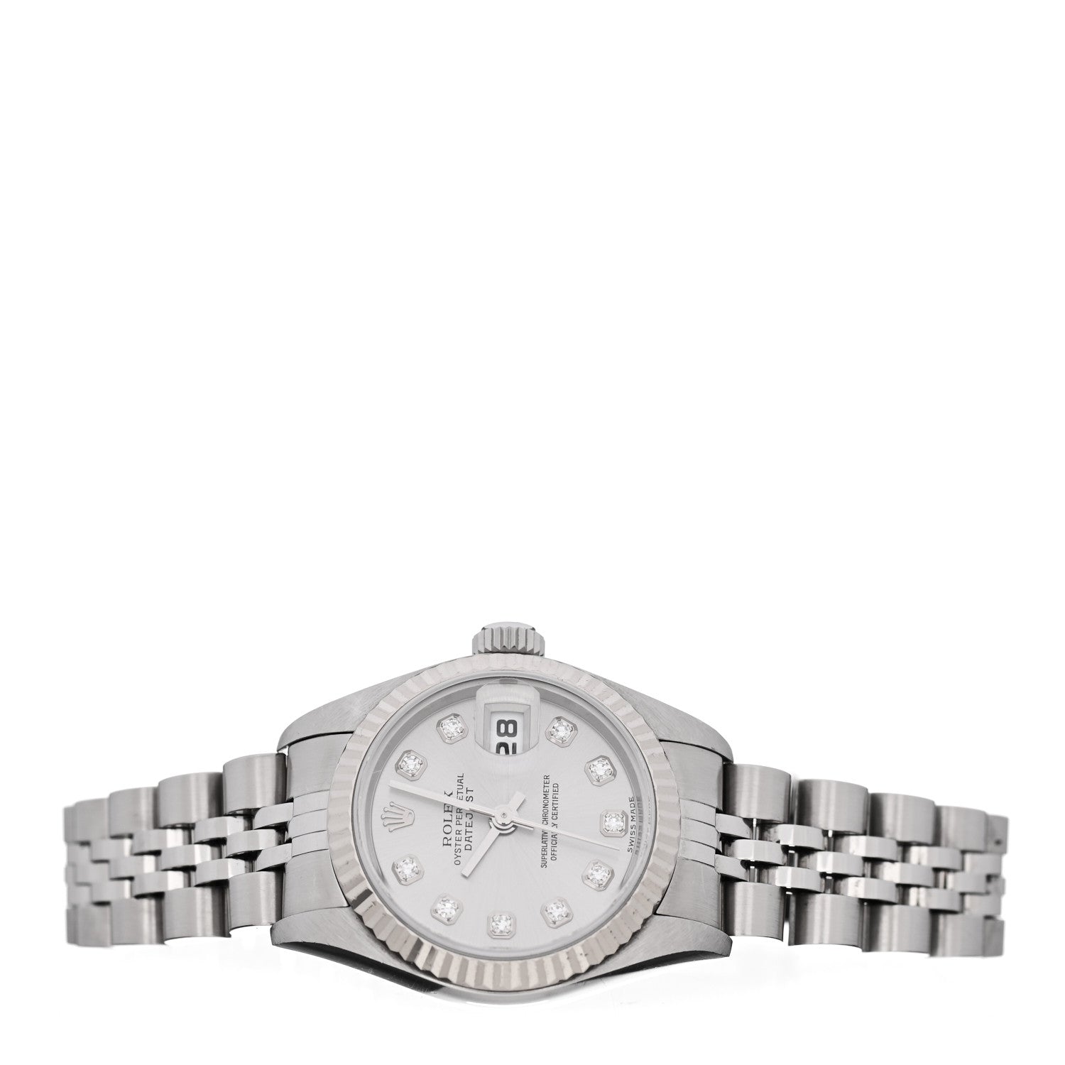 Rolex Stainless Steel 18K White Gold Diamond 26mm Oyster Perpetual Datejust Watch Silver 79174 2 of 4