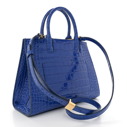 Burberry Crocodile Embossed Calfskin Mini Frances Tote Blue 3 of 9