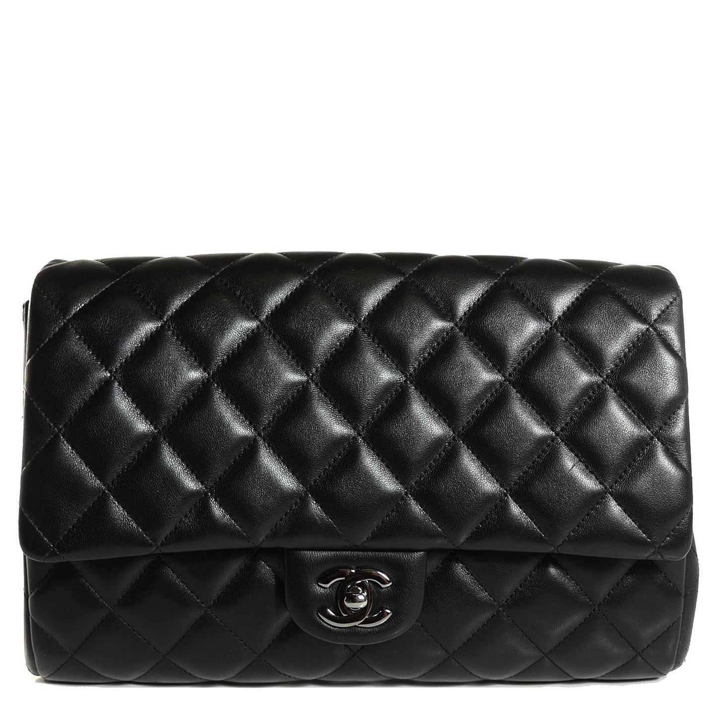 Lambskin Quilted Clutch With Chain Flap Black