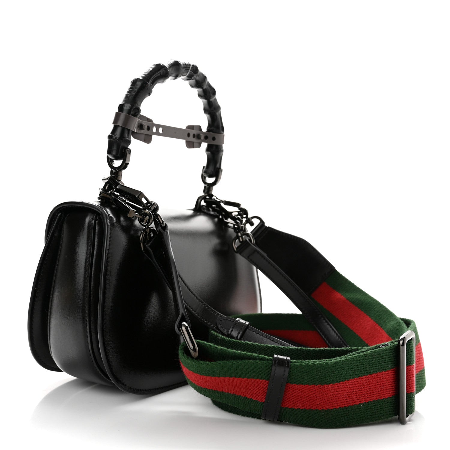Gucci Boarded Dyana Lux Calfskin Web Monochrome Small Bamboo 1947 Top Handle Bag Black 4 of 12