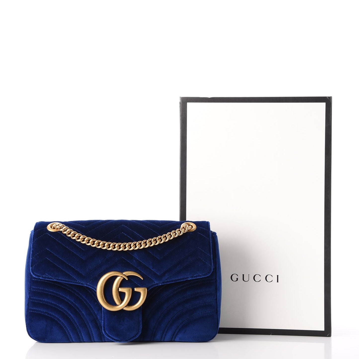 Velvet Matelasse Medium GG Marmont Shoulder Bag Cobalt Blue