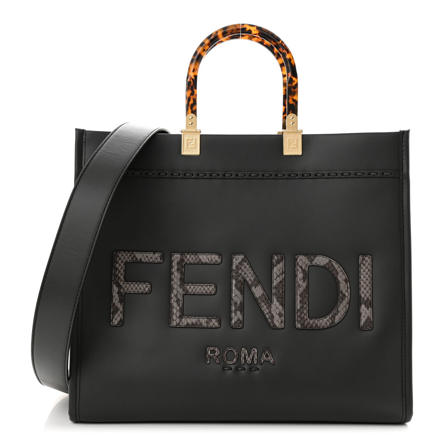 Vitello King Plexiglass Elaphe Python Print Logo Medium Fendi Sunshine Shopper Tote Dark Asphalt