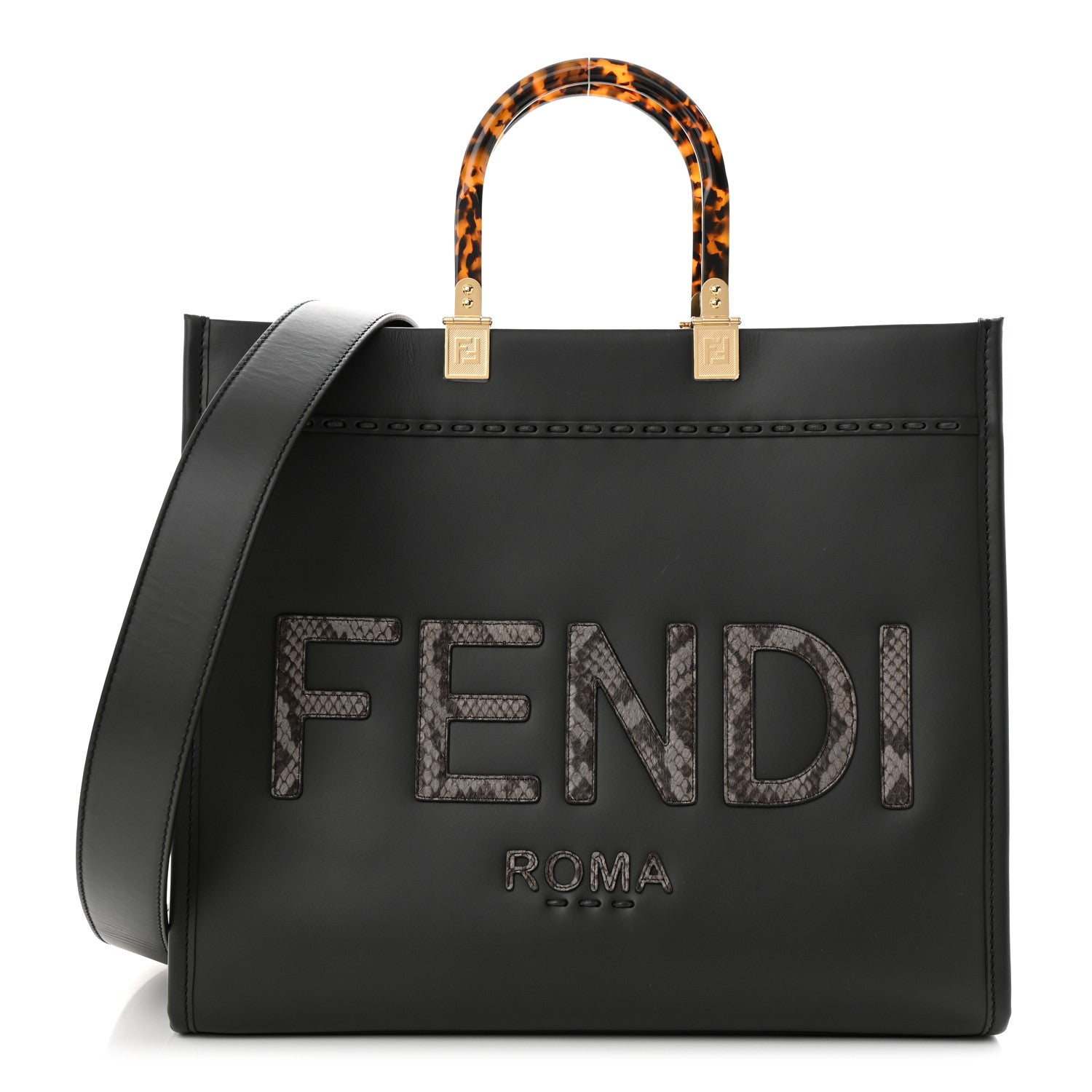 Fendi Vitello King Plexiglass Elaphe Python Print Logo Medium Fendi Sunshine Shopper Tote Dark Asphalt 1 of 10